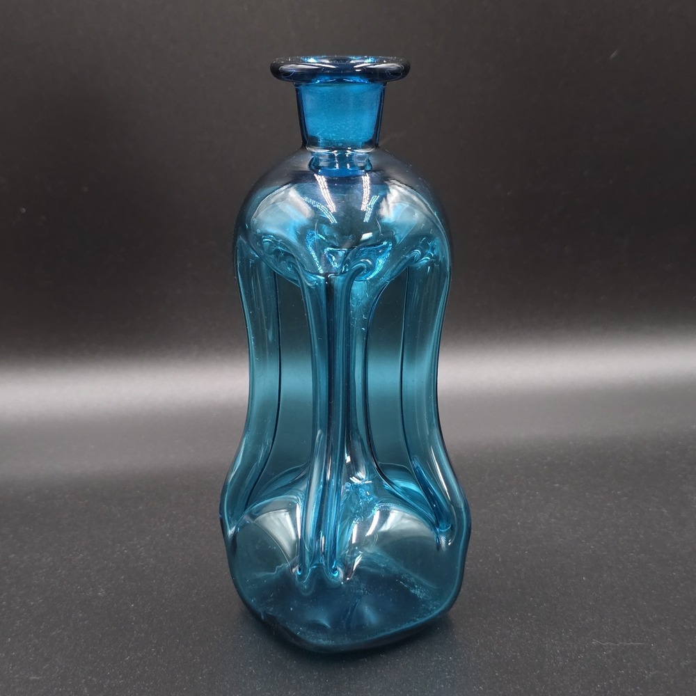 Kastrup Holmegaard Jacob E Bang Kluk Kluk Blue Glass Bottle 5.75" No Stopper MCM